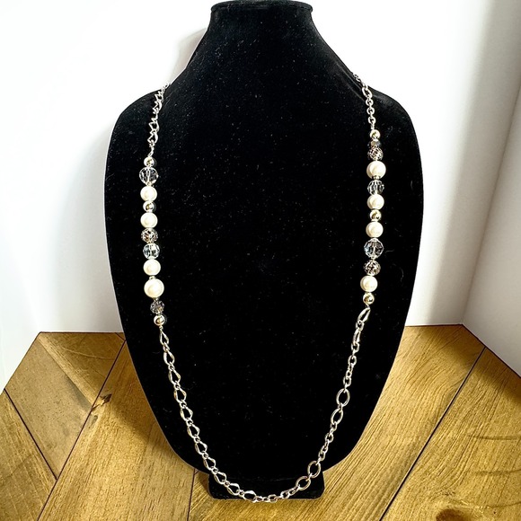 Brighton Jewelry - Brighton Pearl Crystal Bead Necklace Earrings Set Silver Tone, Elegant Statement